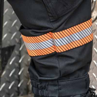 Trim Package #FL-100 Red/Orange/Silver Segmented Reflective Triple Trim on Black Nomex<sup>®</sup>&nbsp;Tape